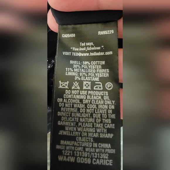 Ted Baker Carice Metallic Jacquard Capsleeve Mini Dress, Dark Navy, Size 2 TB - Picture 5 of 6